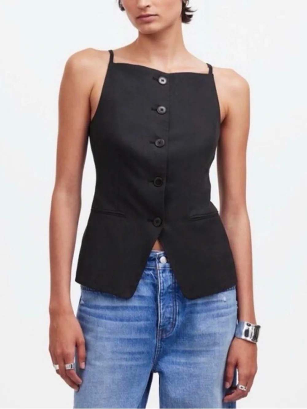 Madewell Black Button-Front Square-Neck Camisole Vest - Picture 1 of 5